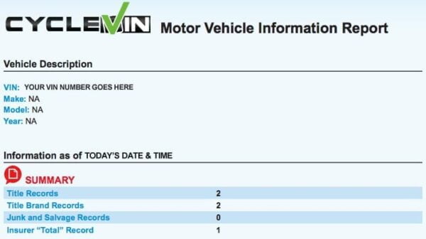 Motocycle Vin History Report